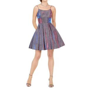 NWT Betsy & Adam Womens Silver Pink Blue Metallic Mini Fit & Flare Dress Size 4